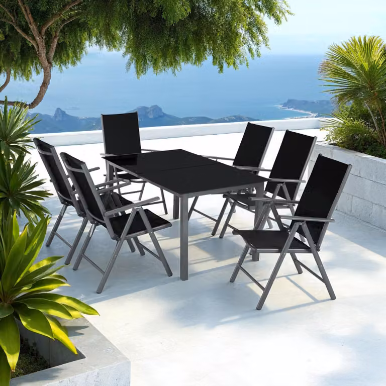 Set di sedute da giardino TecTake GmbH in alluminio verniciato antracite con piano in vetro per 7 persone