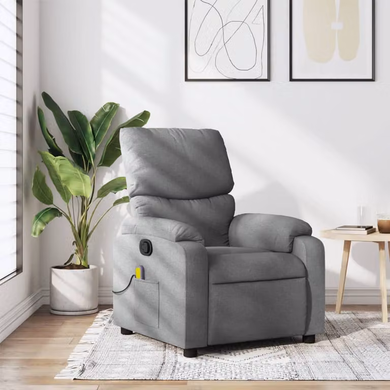 vidaXL Poltrona reclinabile relax in tessuto grigio con braccioli e leva manuale