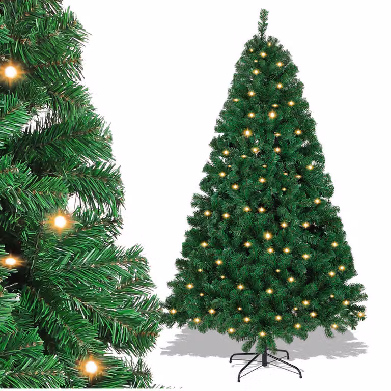 Clanmacy Albero di Natale artificiale 180cm Albero di Natale artificiale con illuminazione Albero di Natale a LED per la decorazione di Natale