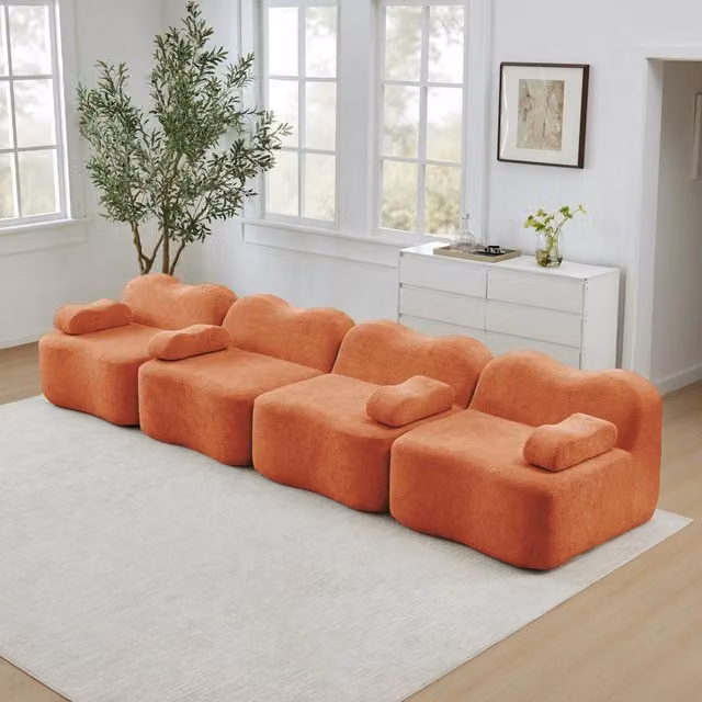 Divano Modulare 4 Posti con Braccioli ¨C MINIMAL ¨C Tessuto Arancione, Seduta Profonda