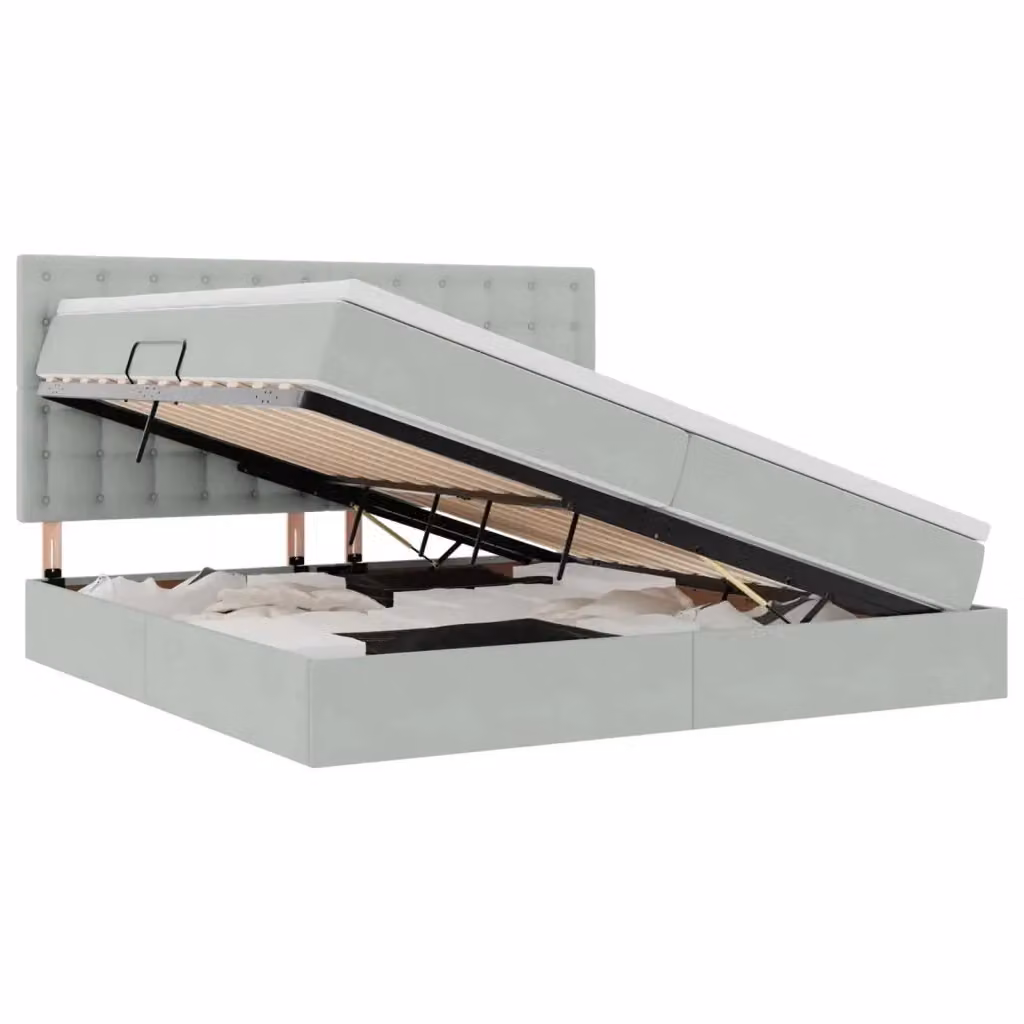 Letto con contenitore vidaXL in tessuto grigio con illuminazione LED e porta USB, L/P/H: 200 x 200 x 36 cm – 2