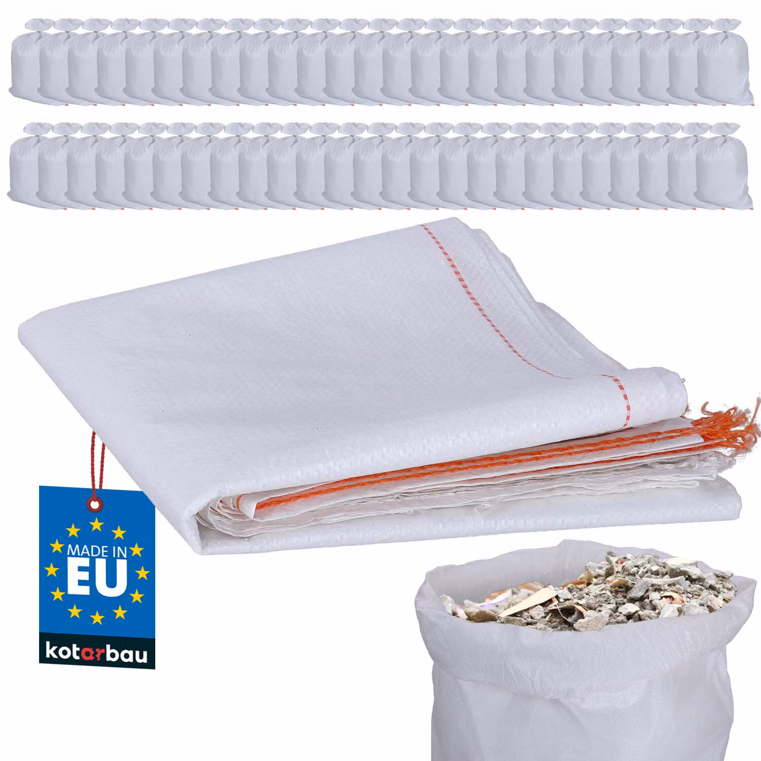 KOTARBAU® Set di 50 sacchi in PP 50x80 cm 30 kg per carichi pesanti bianco