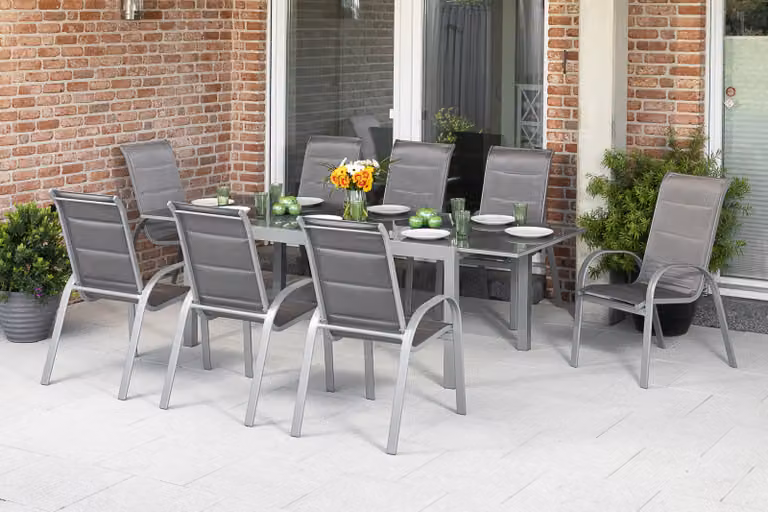 Set di mobili da giardino Merxx "Amalfi 9 pezzi - Struttura in alluminio con rivestimento in tessuto marrone diamante - 50329-330