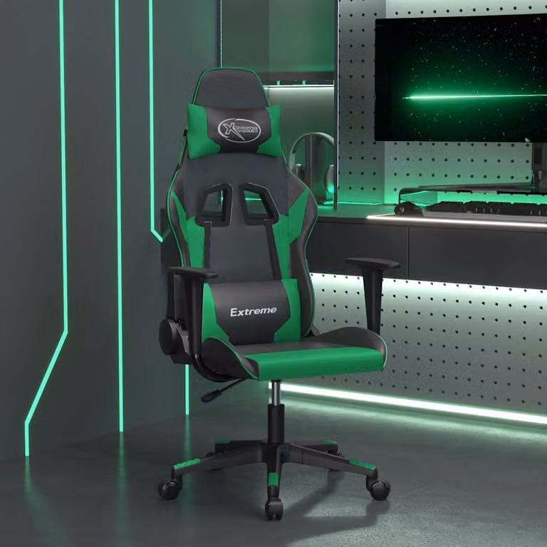 Sedia da Gaming vidaXL in Similpelle Multicolore Nero e Verde con Poggiatesta e Ruote