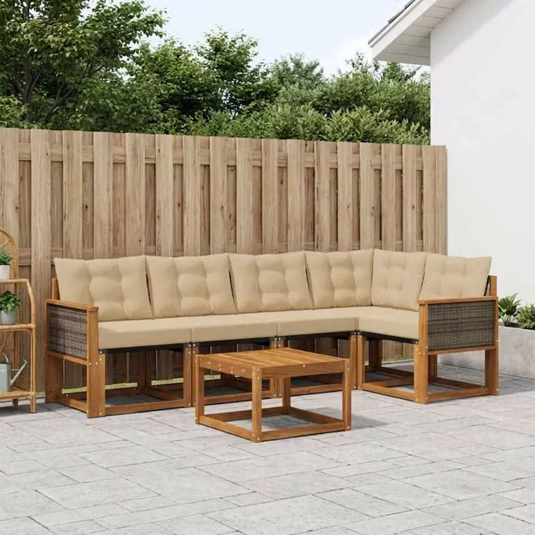Set di divani da esterno vidaXL 6 pz in legno di acacia con tavolino, colore marrone e beige