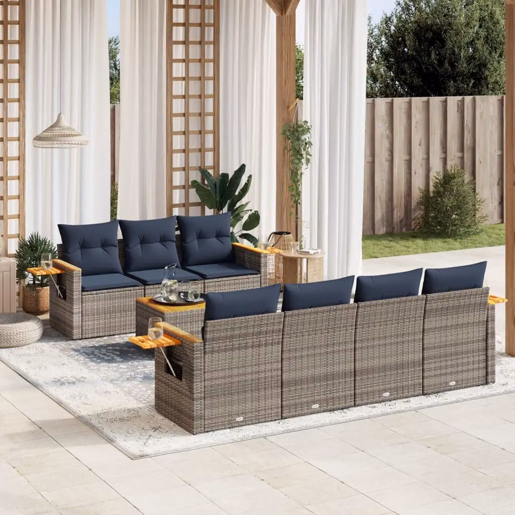 Maison Exclusive - Set Divani da Giardino 8 pz con Cuscini Grigio in Polyrattan