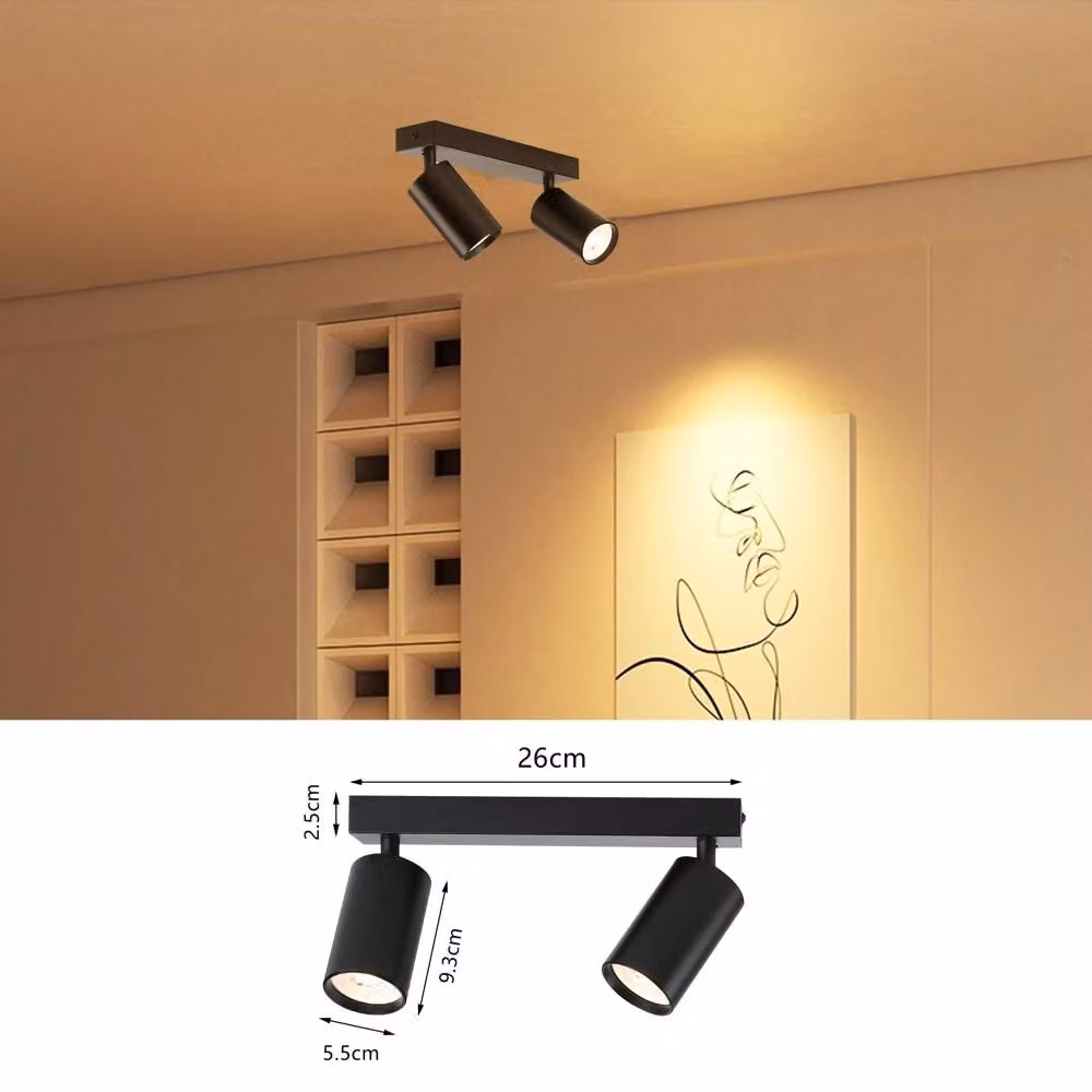IMMAX PUNTO-2 faretto a soffitto e a parete, 2 teste, nero, per sorgente tipo GU10