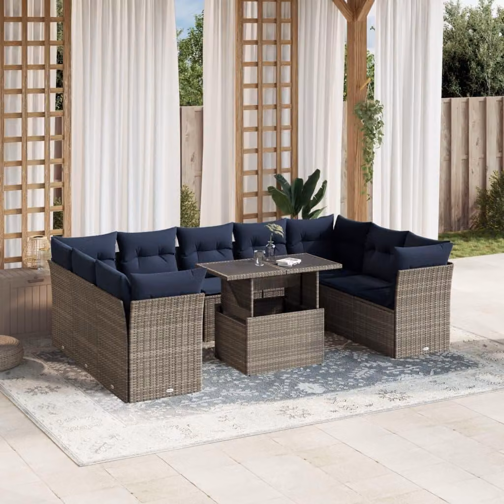 Maison Exclusive - Set divano da giardino 10 pezzi con cuscini, grigio, polyrattan