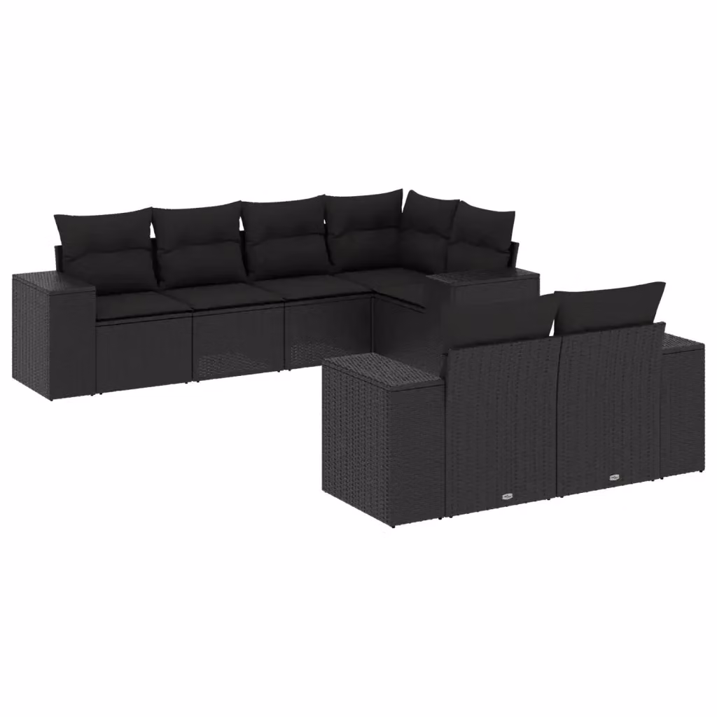 vidaXL Set Divani da Giardino a L con Cuscini 7pz Nero Polyrattan e Struttura in Metallo – 2