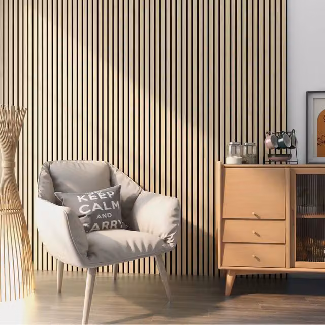 Set di 8 Pannelli Fonoassorbenti Decorativi in MDF Effetto Legno Rovere NEU.HOLZ, Colore Marrone e Beige, L/P/H: 120 x 60 x 9 cm