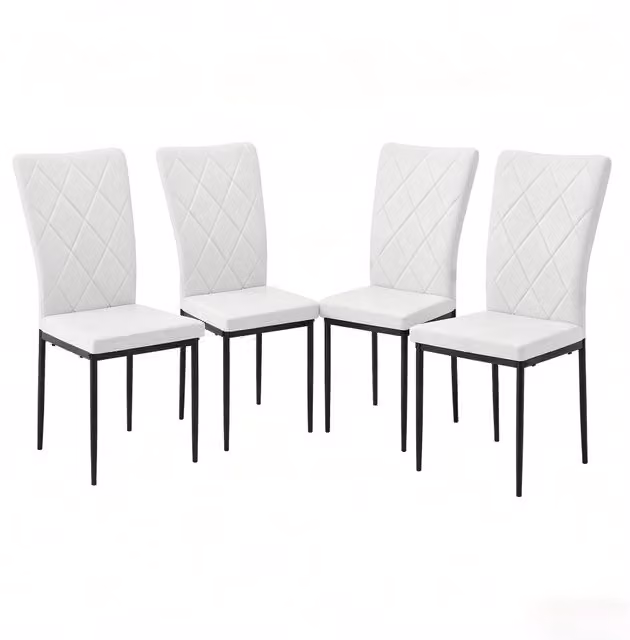Set di 4 sedie da pranzo Chicfurn con schienale alto, seduta imbottita in similpelle e struttura in metallo, design moderno geometrico, colori nero e bianco, L: 59 cm, P: 46 cm, H: 94,5 cm