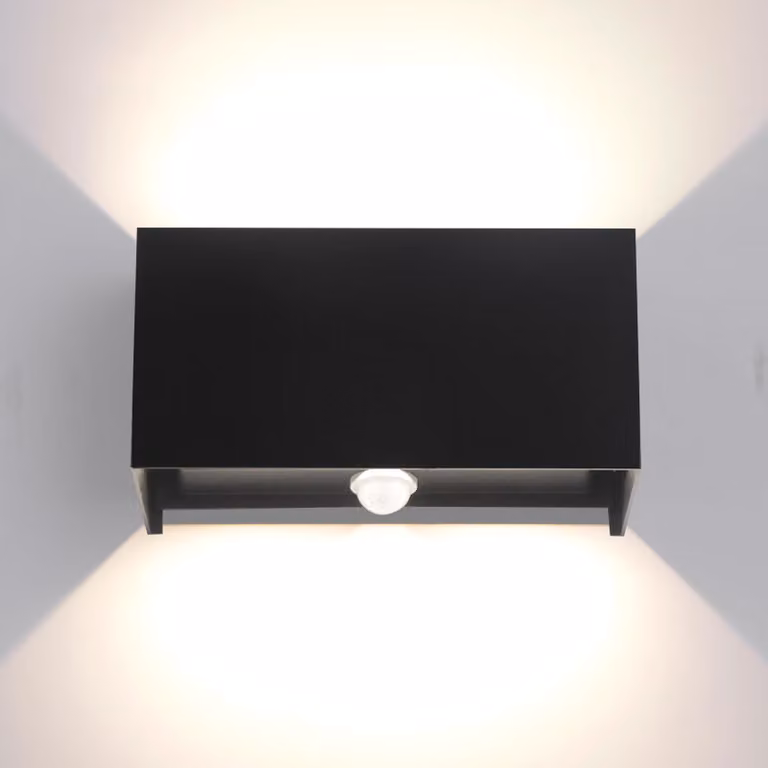 Lampada da parete a LED da 25 W con sensore di movimento, 4000 K, colore nero