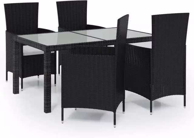 Set da Pranzo da Giardino 5 pz | Set Salotto da Giardino con Cuscini in Polyrattan Nero