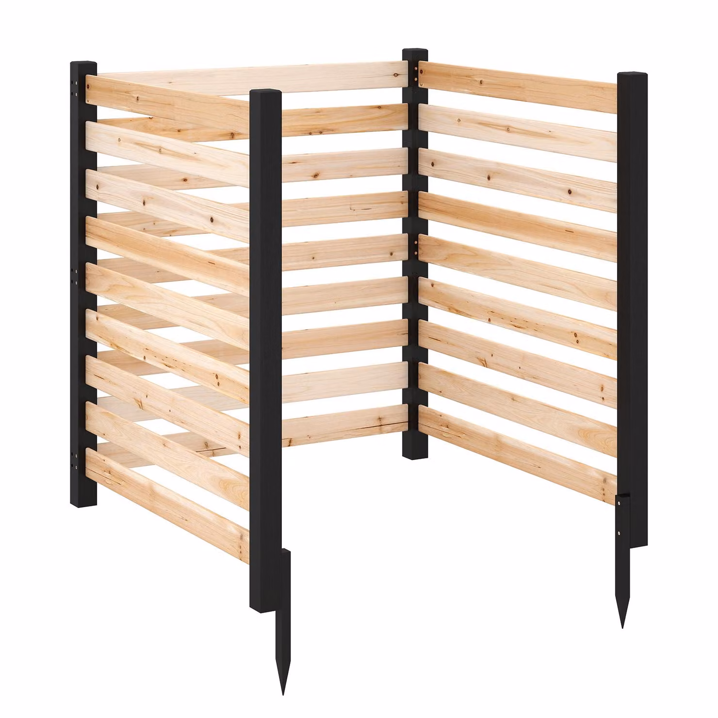 COSTWAY Set da 3 elementi per recinzione da giardino, recinzione 98x107 cm con 4 pali in legno, recinzione frangivista in legno di abete, recinzione a lamelle ad incastro, recinzione frangivista autoportante naturale