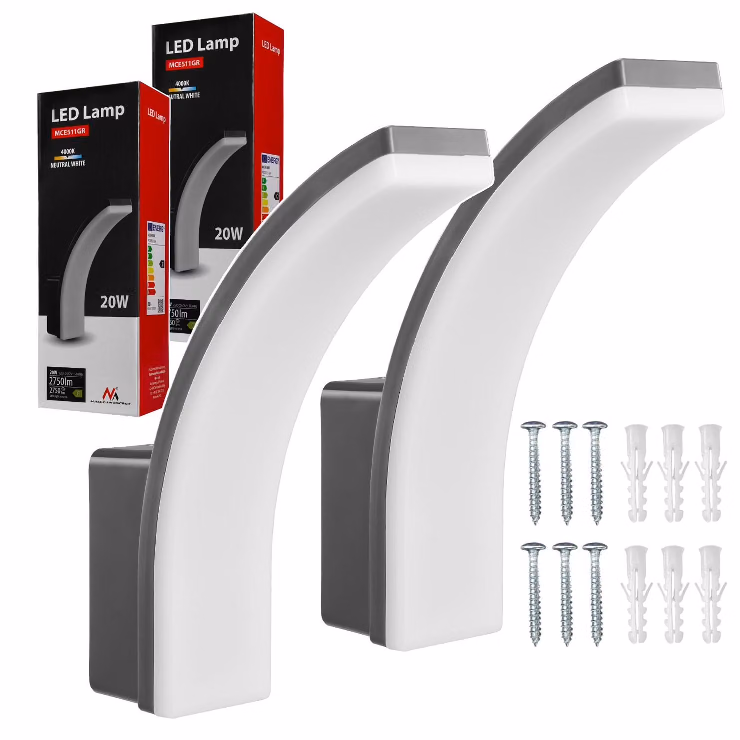 2 lampade da esterno a LED IP65, grigio, 20 W, 4000 K