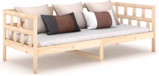 Letto singolo per adulti DESIGN IN in legno massello di pino naturale con doghe fisse, L/P/H: 200 x 80 x 35 cm