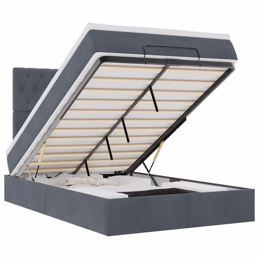 Letto con contenitore a sollevamento vidaXL in velluto grigio e bianco con porta USB e illuminazione sottostante L/P/H: 200 x 120 x 128 cm – 2