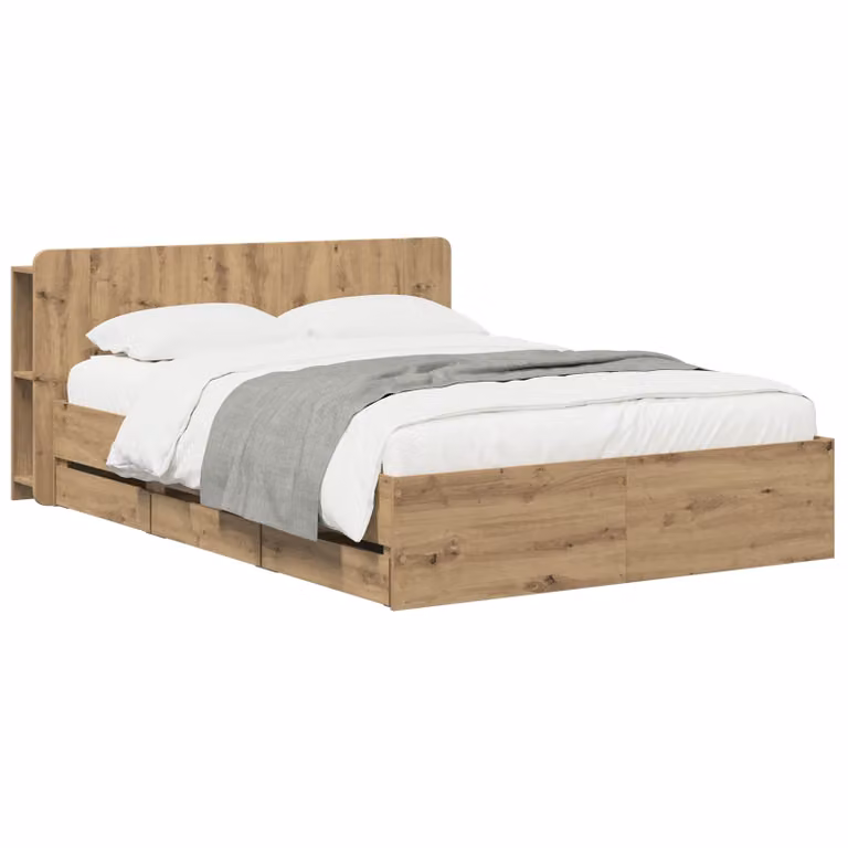 Letto con contenitore e cassetti vidaXL in legno marrone, L/P/H: 200 x 140 x 80 cm, con testata e ripiani laterali