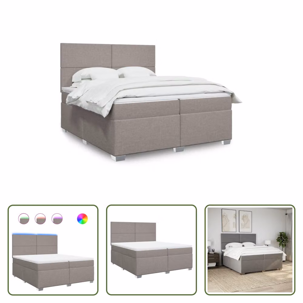 The Living Store Letto a molle con materasso Taupe 200x200 cm in tessuto