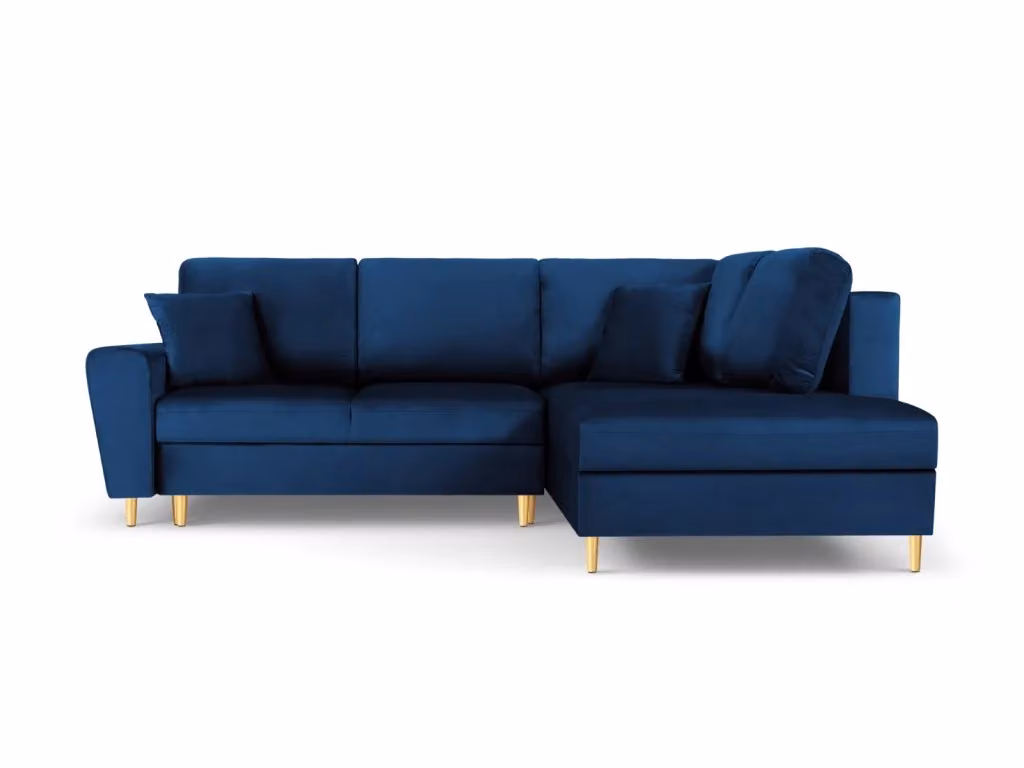 Divano angolare convertibile con contenitore Kyoto di Cosmopolitan Design, modello a 5 posti in velluto blu reale, L 243 cm x P 124,6 cm x H 88 cm – 2