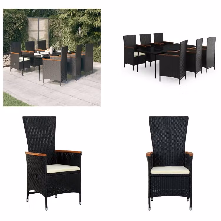 vidaXL Set da pranzo da giardino 7 pezzi con cuscini nero - Set da pranzo da giardino - Set da pranzo da giardino - Set di mobili da giardino - Set di mobili da giardino