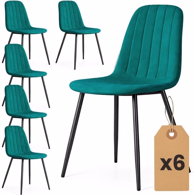 Set di 6 Sedie in velluto trapuntate LUMO Verde Bottiglia gambe nere