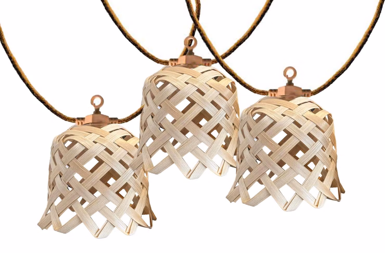 Catena luminosa da 8 metri, con 10 paralumi in bambù, luci LED ibride a luce calda, alimentazione solare/rete elettrica