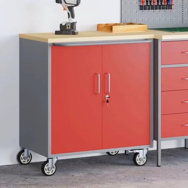 Carrello da lavoro con rulli vidaXL in acciaio e legno, Rosso e Grigio, L 75 x P 45 x H 85 cm