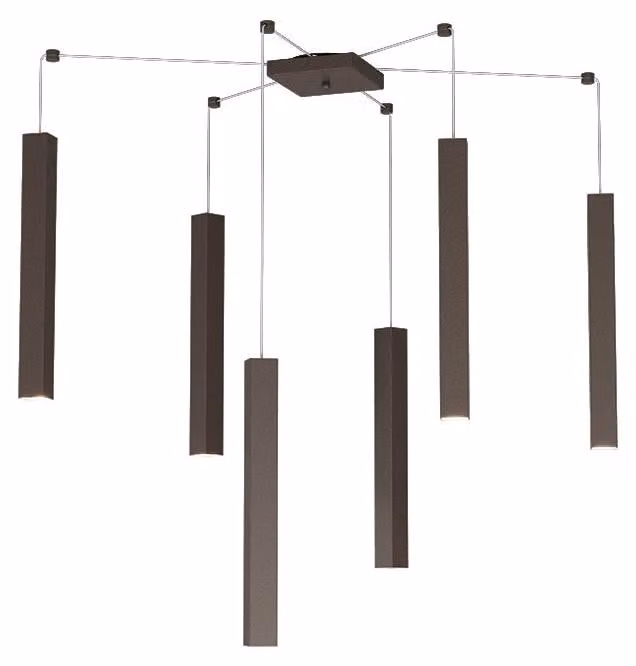 Sospensione Moderna Square Tube Metallo Marrone 6 Luci Gu10