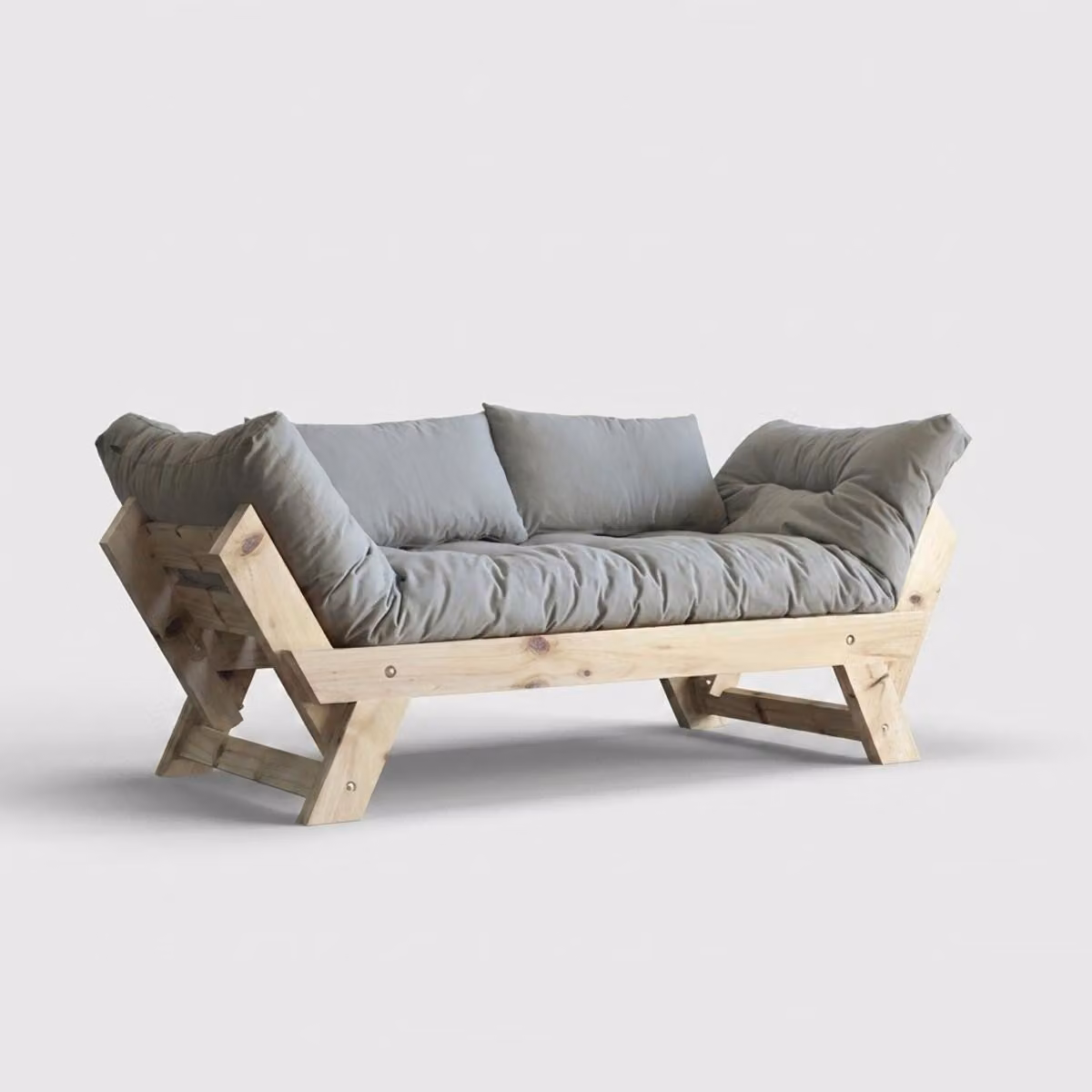 Divano letto in legno SORAI con rivestimento in lino idrorepellente e schienale regolabile - Grigio