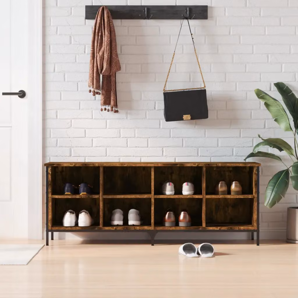 Scarpiera vidaXL in stile industriale in legno e metallo, colore marrone, L: 131 cm, P: 35 cm, H: 50 cm