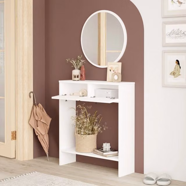 DMORA Mobile da Ingresso Moderno con Specchio Bianco L: 80 cm, P: 24 cm, H: 90 cm – 1