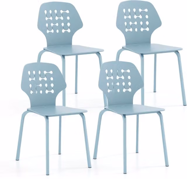 Set di 4 sedie da pranzo in metallo con schienale traforato, Sedie da cucina moderne senza braccioli Blu