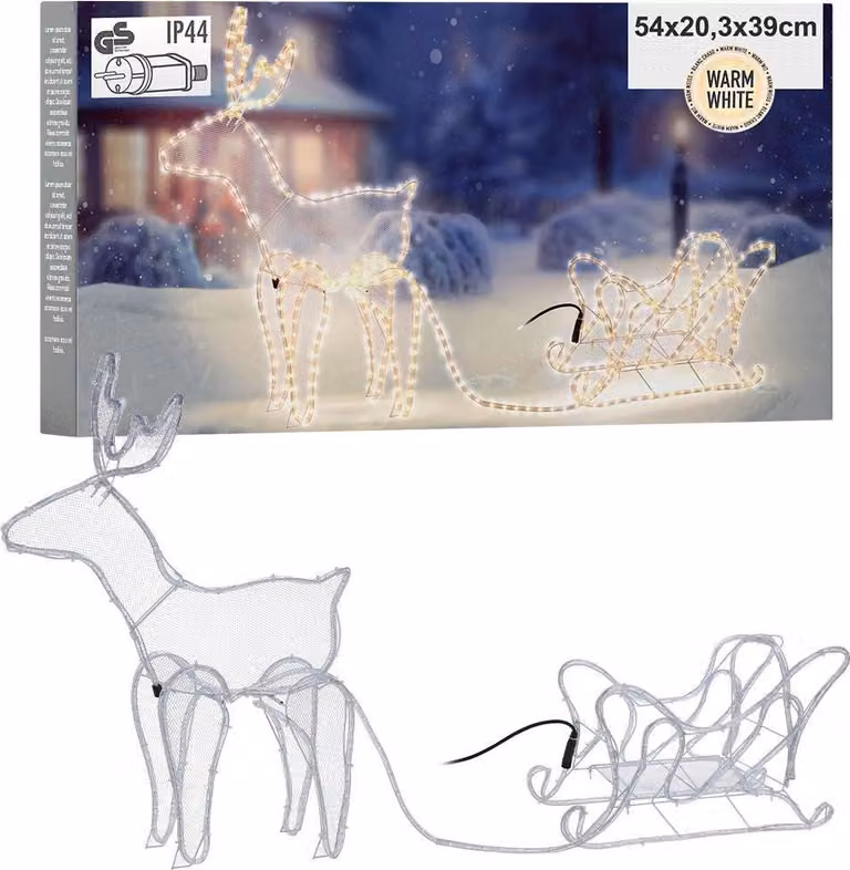 Ambiance Decorazione natalizia renna con slitta 14 m luci fiabesche