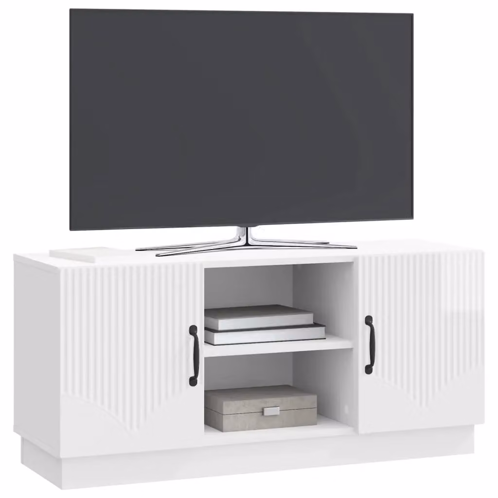 Mobile TV-Credenza Moderno Bianco Lucido in Legno MDF L: 102 cm, P: 34,5 cm, H: 47 cm – 2
