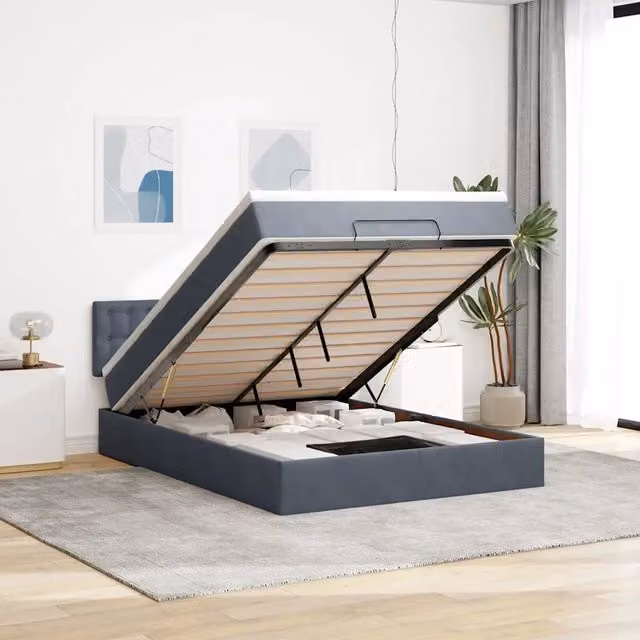 Letto con contenitore a sollevamento e materasso vidaXL in velluto con porte USB e illuminazione sottostante L/P/H: 200 x 140 x 88 cm – 1