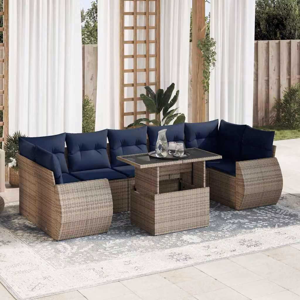 Maison Exclusive - Set da giardino 8 pezzi con cuscini Grigio Polyrattan Acacia