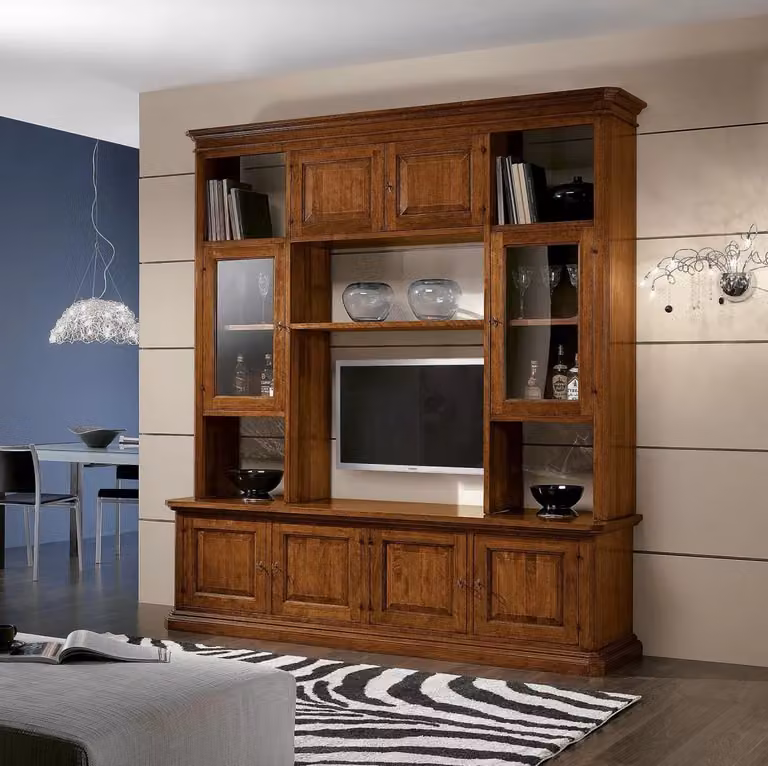 Libreria porta TV in legno stile arte povera color noce Mobili 2G L: 210 cm, P: 60 cm, H: 240 cm