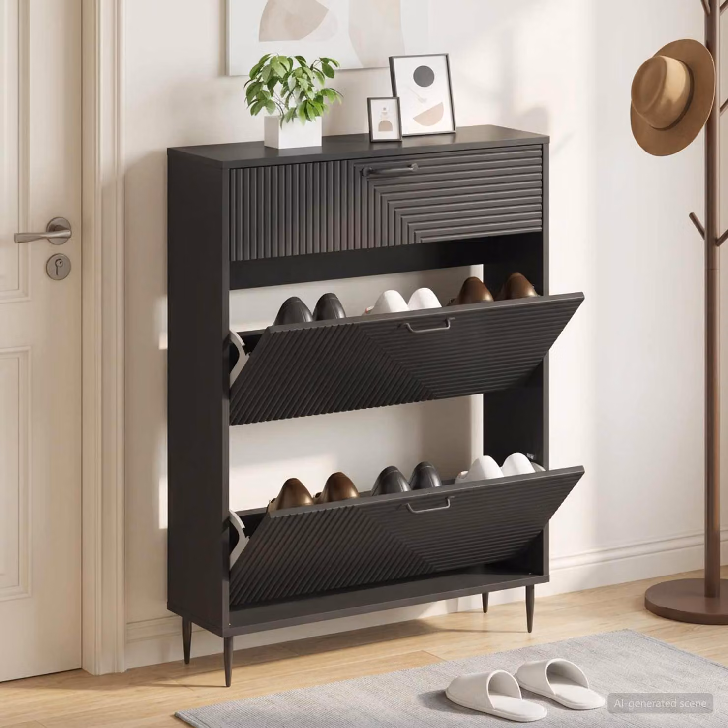 Mobile porta scarpe HAARLEM vidaXL nero moderno L: 78 cm, P: 24 cm, H: 103 cm