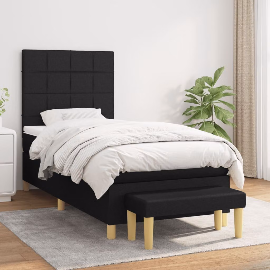 The Living Store Letto a molle con materasso nero 100x200 cm in tessuto