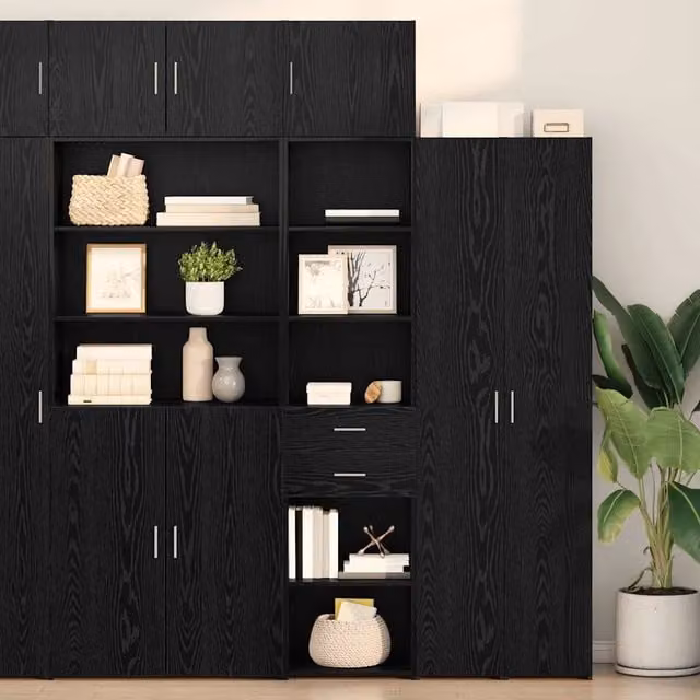 Credenza Buffet Moderna vidaXL in Legno Rovere e Nero con Ante a Battente e Ripiani Interni L/P/H: 45 x 42,5 x 185 cm
