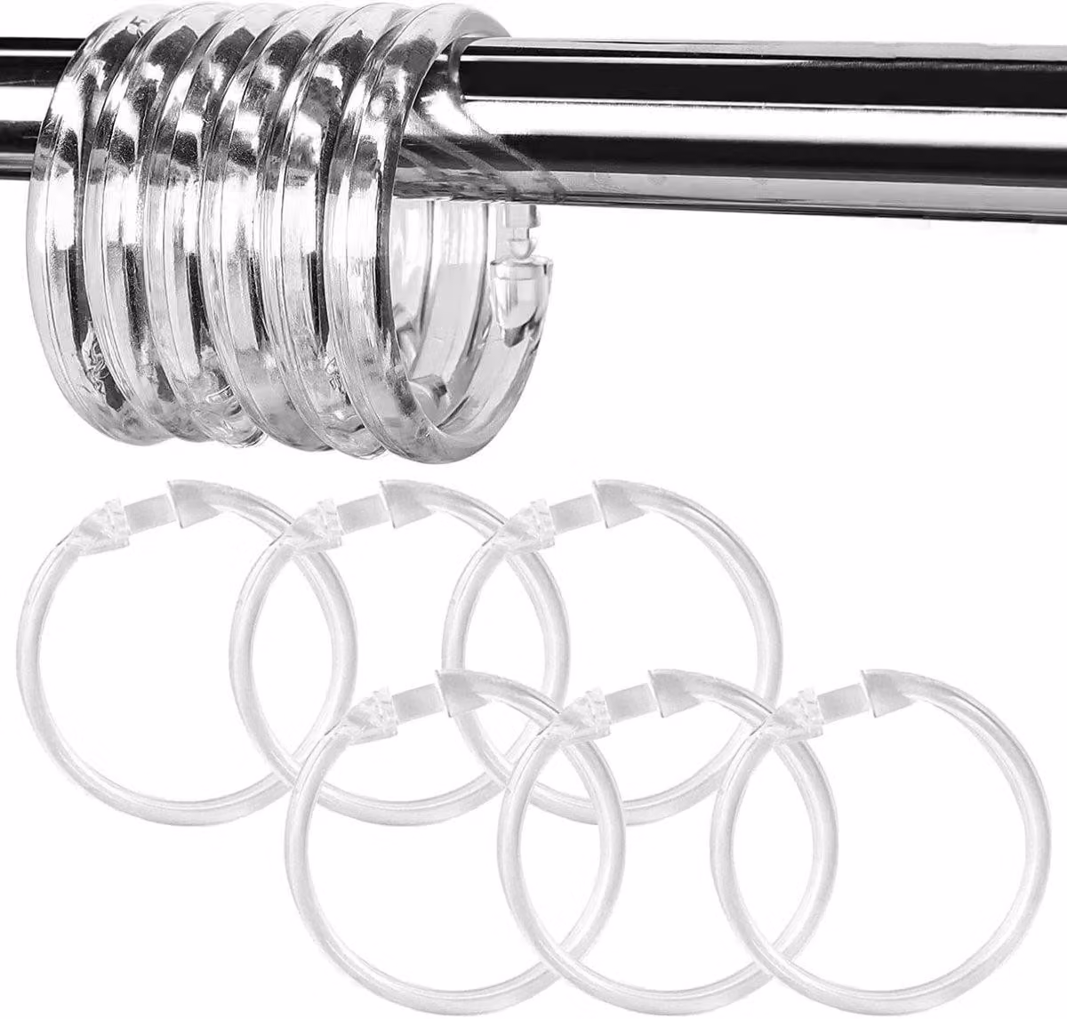 Dailygoods - Anelli per tende da 50 mm - Anelli per tende da doccia - Plastica - Confezione da 12 pezzi - Design con anello a O - Facili da usare - Anelli per tende da doccia