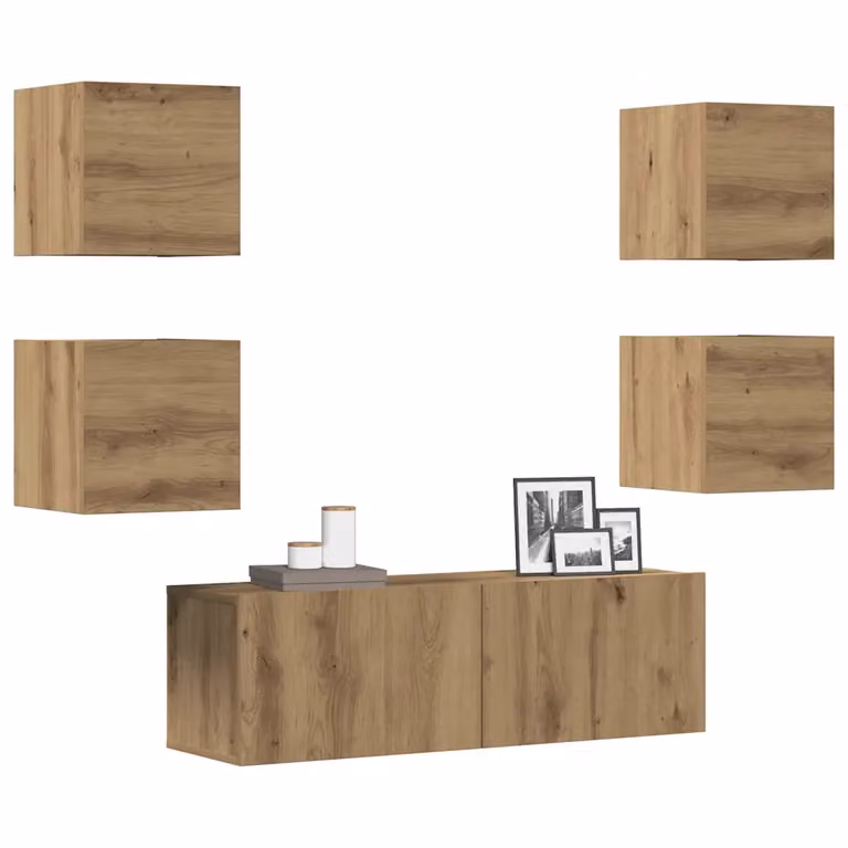 Set Mobile TV vidaXL da 5 pezzi in legno multistrato e MDF, montaggio a parete, colore marrone opaco