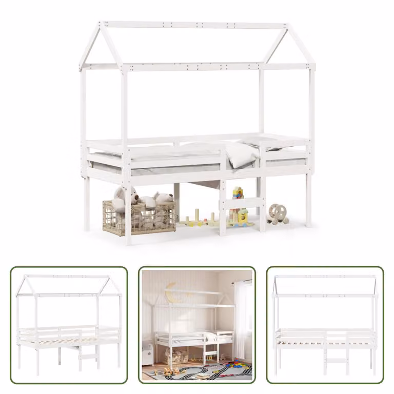 The Living Store Letto a soppalco con tetto bianco 90x190 cm in legno di pino massiccio