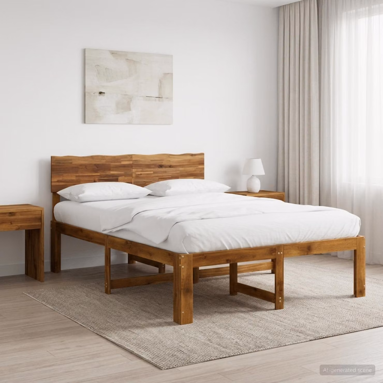 Letto matrimoniale con testiera vidaXL ROSTOCK in legno di acacia marrone L/P/H: 205.5 x 150 x 140 cm