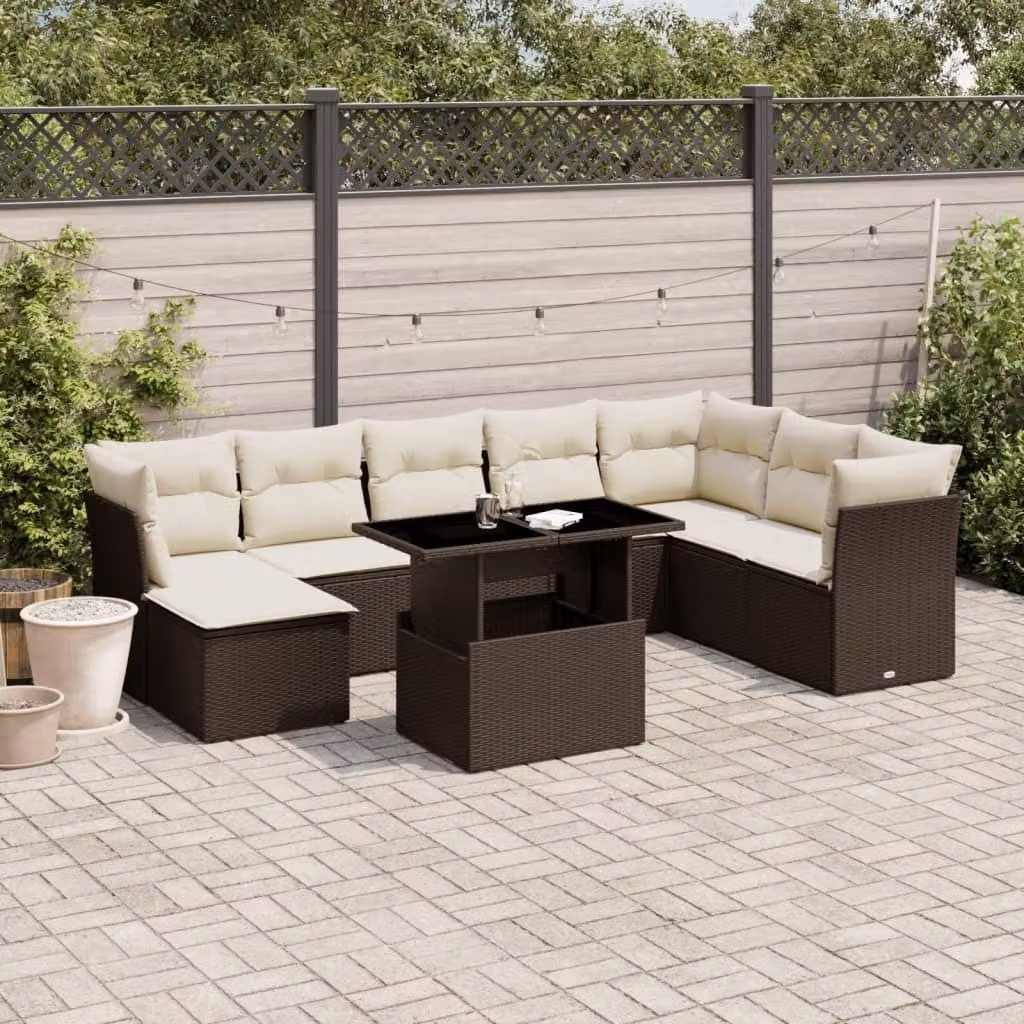 Maison Exclusive - Set Divani da Giardino 9pz con Cuscini Marrone in Polyrattan