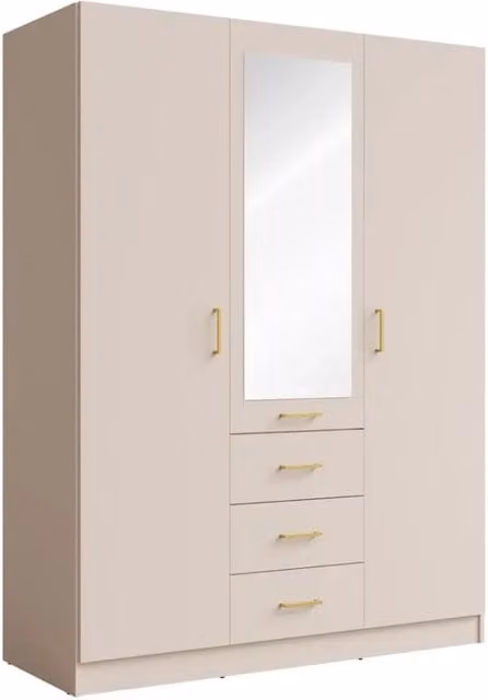 Armadio KALISTA 151 cm colore sabbia con specchio e 3 cassetti – 3 ante a battente
