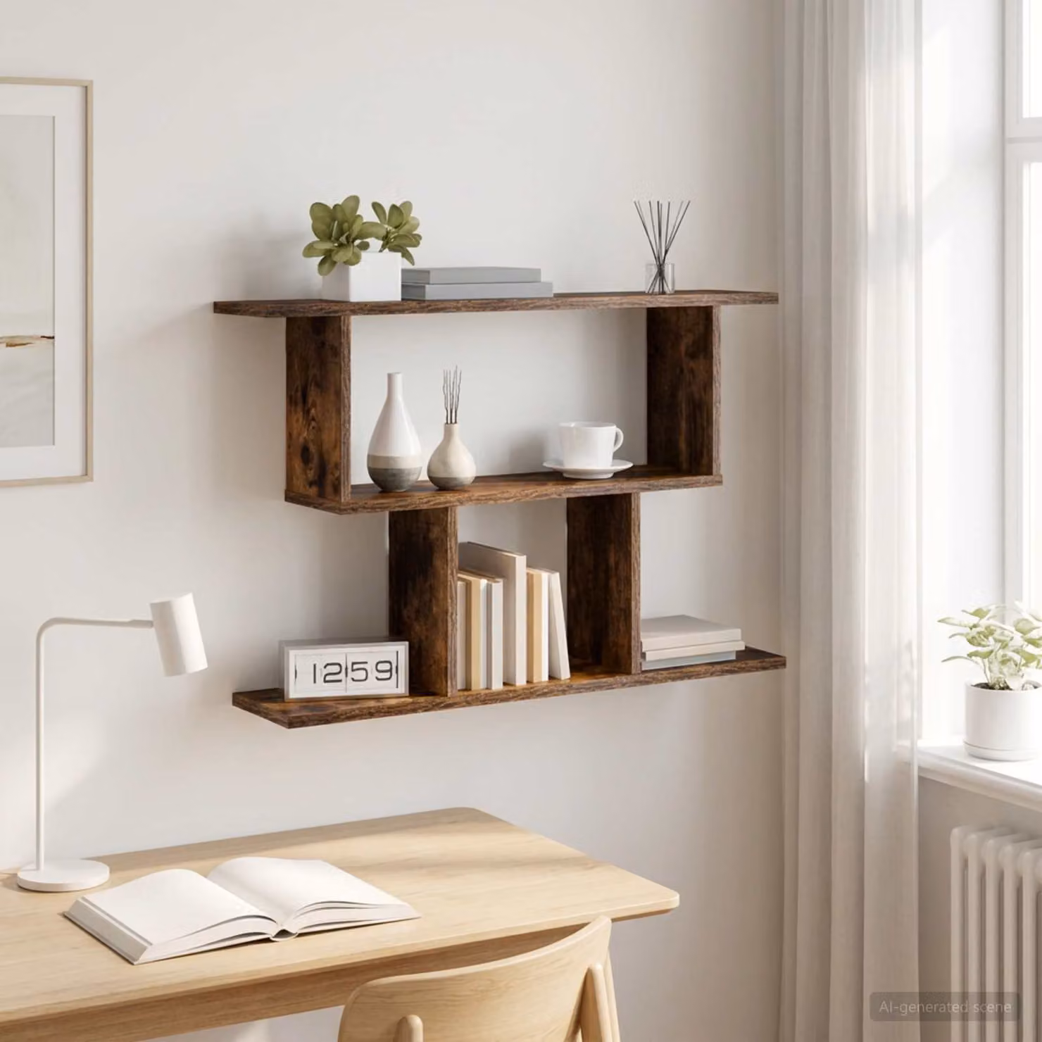 Scaffale da parete moderno vidaXL in rovere fumo L: 80 cm, P: 15 cm, H: 50,5 cm