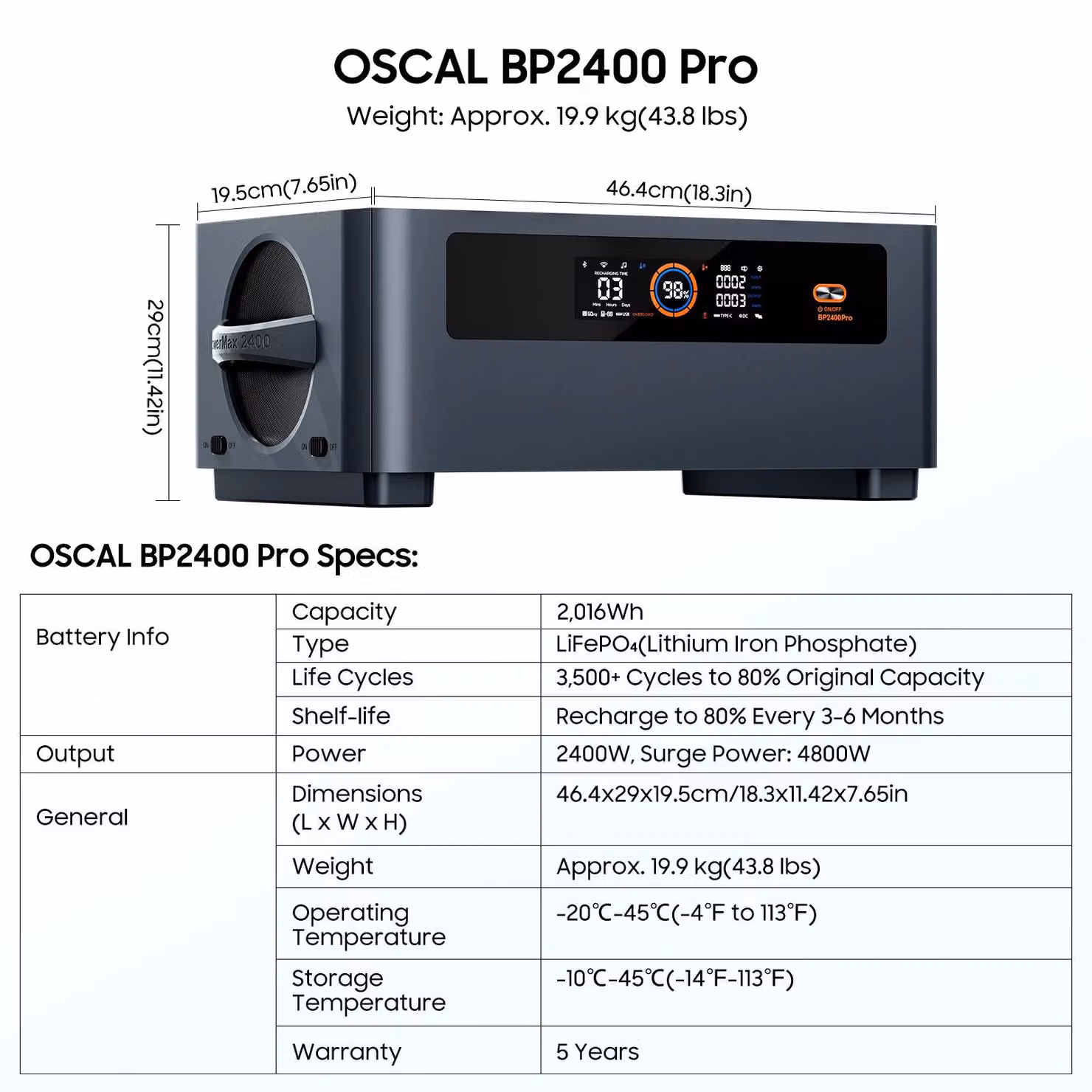 Batteria di espansione BP2400 Pro - Batteria per centrali di accumulo di energia - 2016 Wh - LiFePO4 - Sistema di accumulo solare - Non utilizzabile autonomamente - Standard europeo