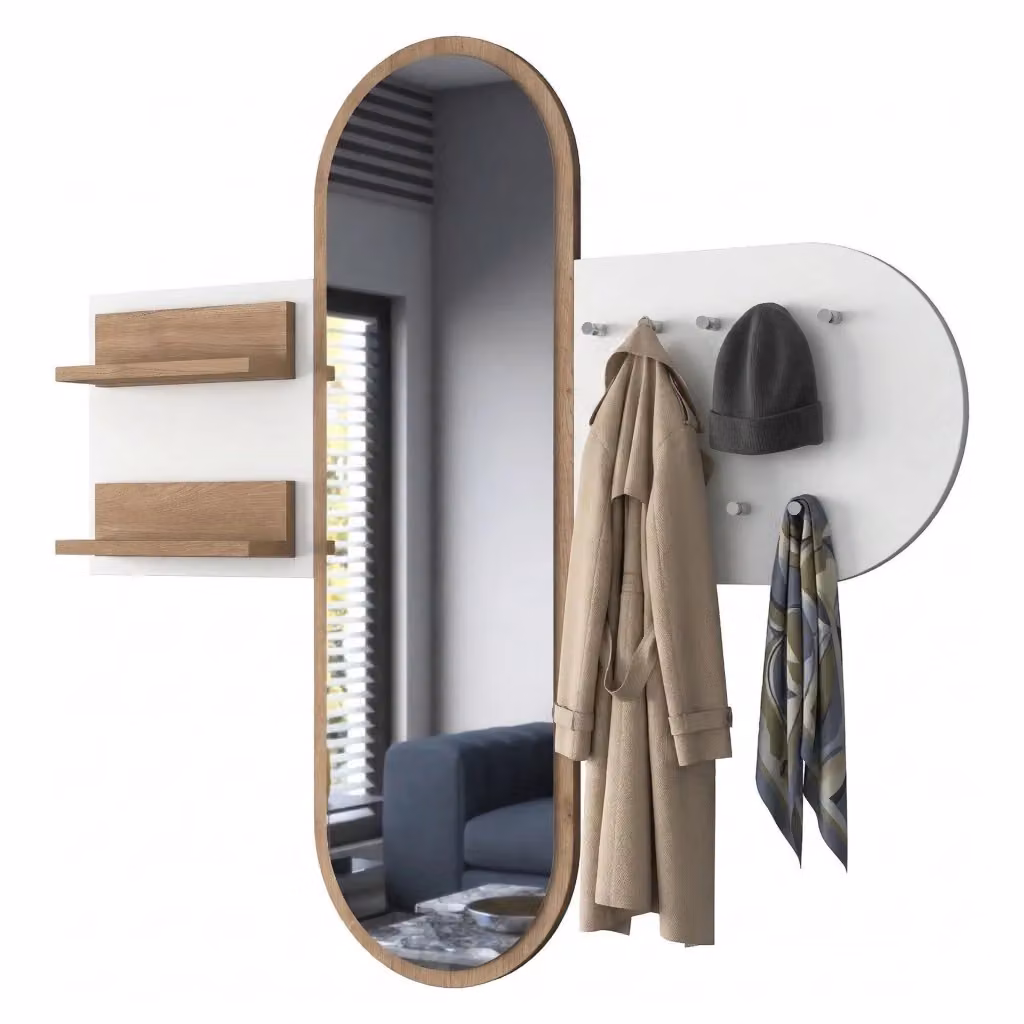 Appendiabiti con specchio DMORA per ingresso e corridoio, Bianco, H: 120 cm – 2